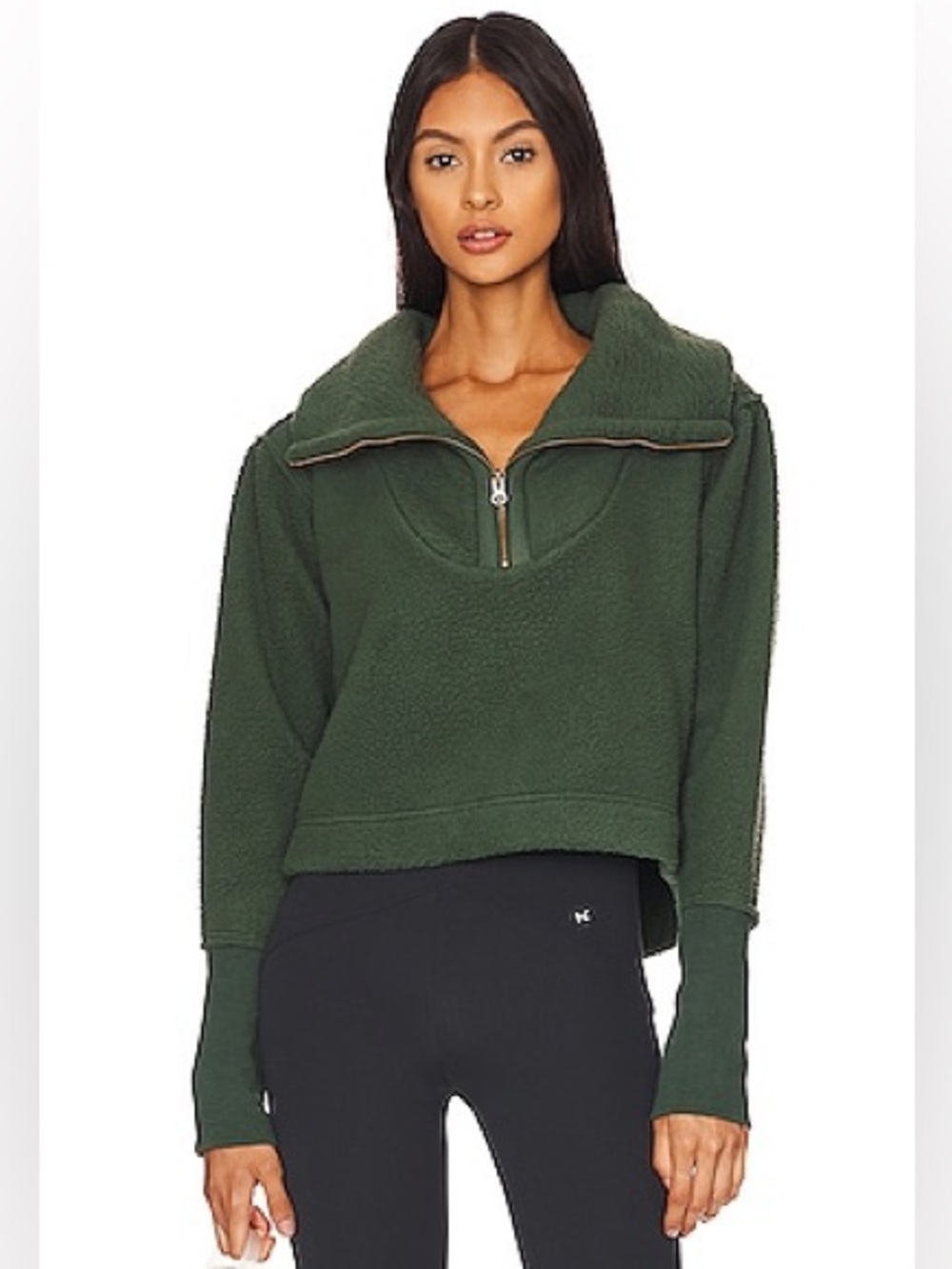 Free People Pine Green Poppy Quarter Zip Pullover Medium